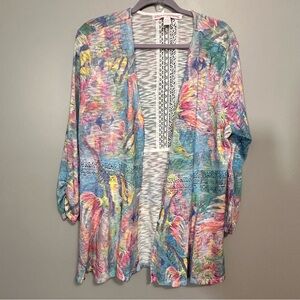 Leoma Lovegrove Thin Cardigan XL Tropical Art Beach Fish Coastal Coral New